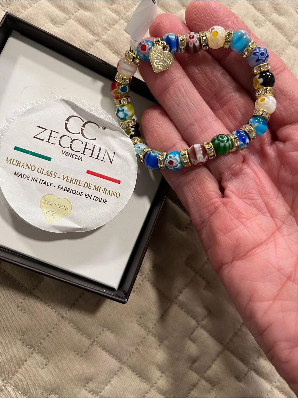 Multicolor Murano Glass Bead Bracelet - Gold Accents